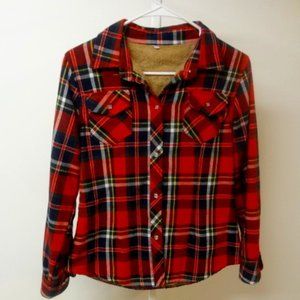 Lined Fleece Flannel Top, Juniors Size Medium